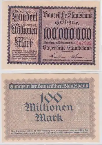 100 Millionen Mark Banknote Bayerische Staatsbank München 20.09.1923 (157070)