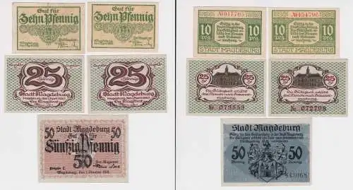 2 x 10, 2 x 25 und 50 Pfennig Banknoten Notgeld Magdeburg 1918-1920 (156651)