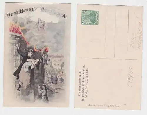 25693 DR Ganzsachen Postkarte PP27/C196/1 18.Dt.Reichsfeuerwehrtag Leipzig 1913