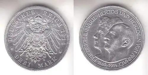 3 Mark Silbermünze Anhalt Silberhochzeit 1914 Jäger 24  (111546)