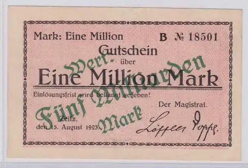 5 Milliarden Mark Überdruck Banknote Inflation Stadt Zeitz 15.8.1923 (126580)