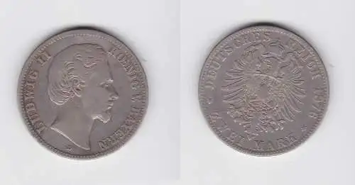 2 Mark Silbermünze Bayern König Ludwig II 1876 Jäger 41 f.ss (147110)