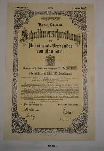20000 RM Schuldverschreibung Provinzial Verband Hannover 12.Januar 1923 (128819)