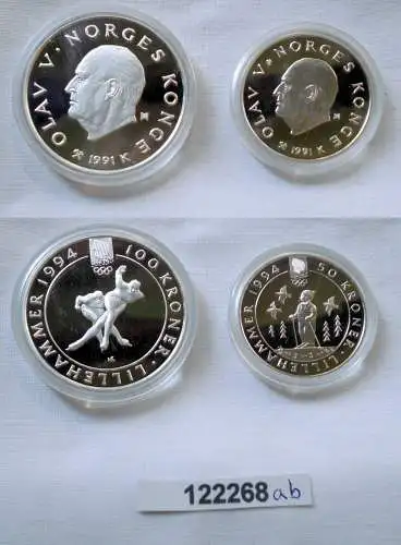 Etui mit 2 Silber Münzen Norwegen Olympia Lillehammer 1991 OVP (122268)