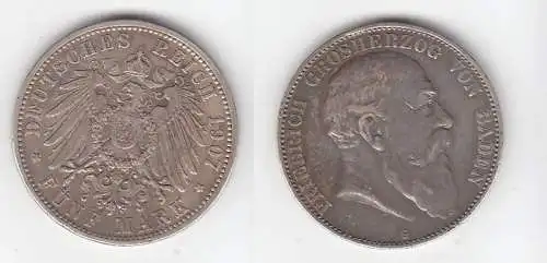 5 Mark Silbermünze Baden Großherzog Friedrich 1907 Jäger 33  (110818)