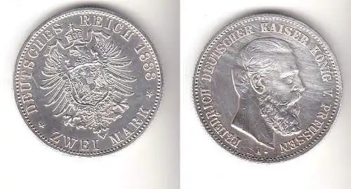 2 Mark Silbermünze Preussen Kaiser Friedrich 1888 Jäger 98  (111713)