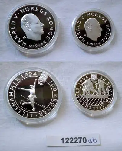 Etui mit 2 Silber Münzen Norwegen Olympia Lillehammer 1993 OVP (122270)