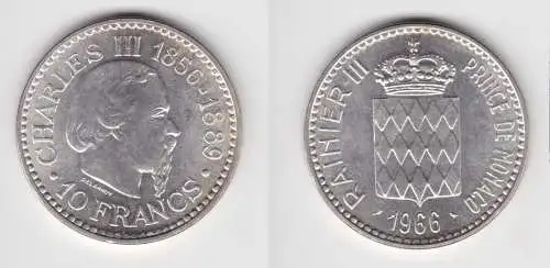 10 Francs Silber Münze Monaco 1966 Charles III 1856-1889 (155183)