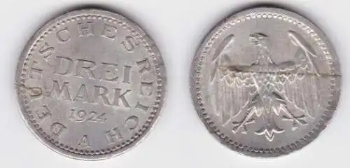 3 Mark Silbermünze Weimarer Republik 1924 A Jäger 312  (141734)