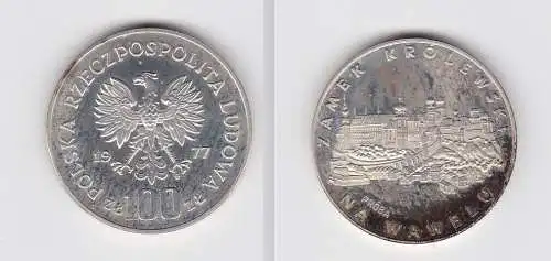 100 Zloty Silber Münze Polen Königsschloss in Krakau Probe 1977 PP (130939)