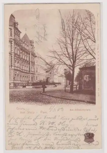99015 Ak Gruß aus Stolp Słupsk in Pommern am Blücherplatz 1903