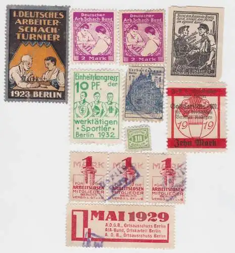 12 seltene Spenden Marken der Gewerkschaften Berlin 1919-1932 (42955)