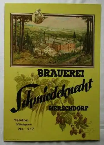 DDR Reklame Pappschild Brauerei Schmiedeknecht Herschdorf um 1955 (133925)