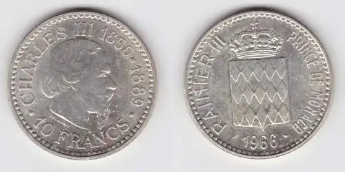 10 Francs Silber Münze Monaco 1966 Charles III 1856-1889 (155120)