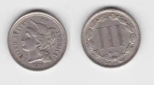 3 Cent Kupfer Nickel Münze USA 1872 (142715)