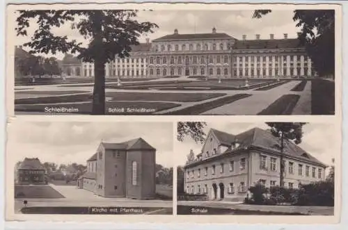 83778 Mehrbild Ak Schleißheim, Schloß, Kirche mit Pfarrhaus, Schule 1950