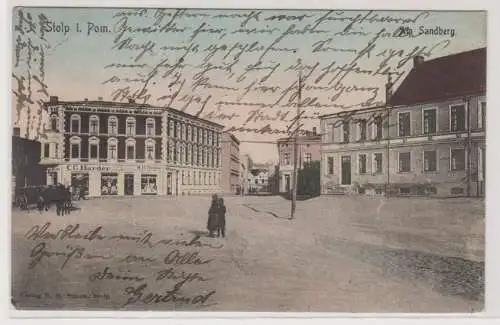 98687 Ak Stolp Słupsk in Pommern am Sandberg mit Geschäften 1909