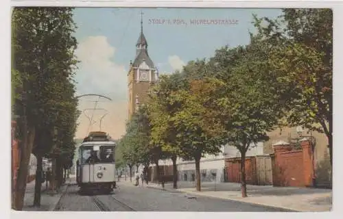 96222 Ak Stolp Słupsk in Pommern Wilhelmstraße mit Straßenbahn 1914