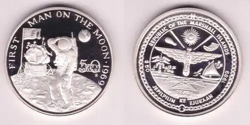 50 Dollars Silber Münze Marshall Inseln 1989 erster Mann auf dem Mond (154942)