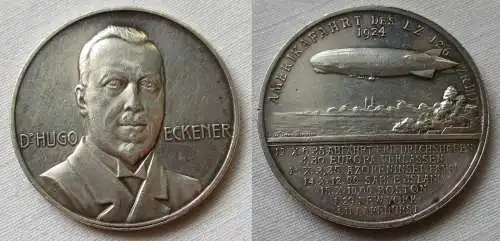 Silber Medaille Hugo Eckener Zeppelin Amerikafahrt 1924 (150895)