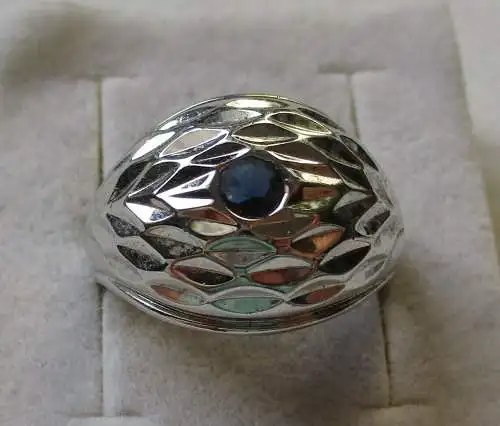 Silbern schillernder Damen-Ring Modeschmuck mit blauem Stein (121887)