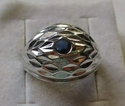 silbern schillernder Damen-Ring Modeschmuck mit blauem Stein (121887)
