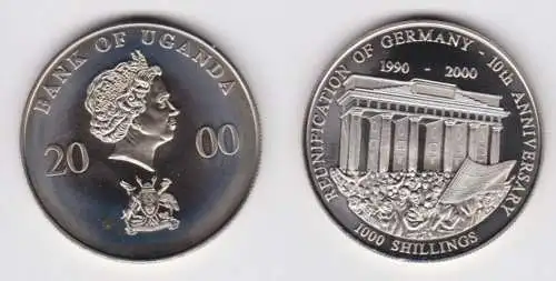 1000 Shil. Nickel Münze Uganda 2000 Mauerfall, Berlin Brandenburger Tor (120817)
