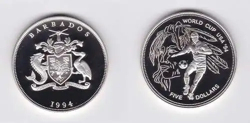 5 Dollar Silber Münze Barbados 1994 Fussball WM USA 1994 (123245)