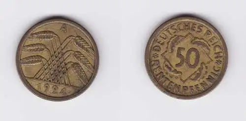 50 Rentenpfennig Messing Münze Weimarer Republik 1924 A Jäger 310 (127211)