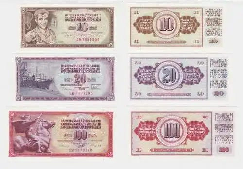 10, 50 und 100 Dinar Banknoten Jugoslawien 1968-1986 kassenfrisch UNC (138719)