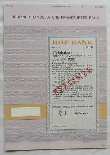 1.000 DM Aktie BHF-Bank Berliner Handels- und Frankfurter Bank 1978 (120223)