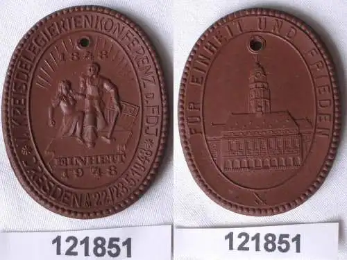 seltene Meissner Porzellan Medaille FDJ Konferenz Dresden 1948 (121851)