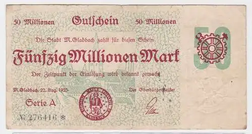 50 Millionen Mark Banknote Stadt M.Gladbach 22.08.1923 (122471)