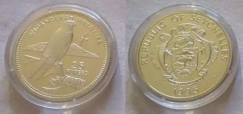 25 Rupees Silbermünze Seychellen Gefährdete Tierwelt Turmfalke 1995 (126248)