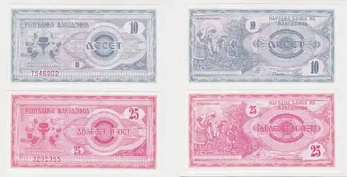 10 & 25 Denar Banknote Mazedonien 1992 bankfrisch (138289)