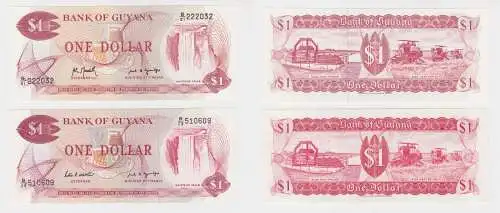 2 x 1 Dollar Banknote Bank of Guyana kassenfrisch (138475)