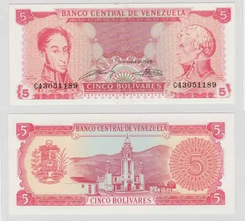 5 Bolivares Banknote Venezuela 1989 Pick 70 kassenfrisch (133333)