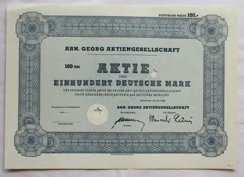 100 Mark Aktie Arn. Georg Aktiengesellschaft Neuwied Juli 1965 (121187)
