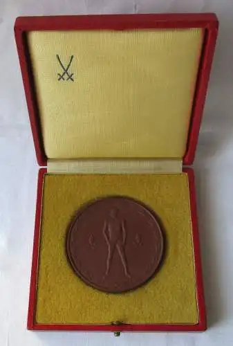 DDR Medaille SC Einheit Dresden Meissner Porzellan im Etui (126993)