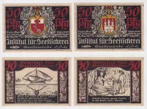 2x 50 Pfennig Banknoten Notgeld Institut für Seefischerei Geestemünde (137593)