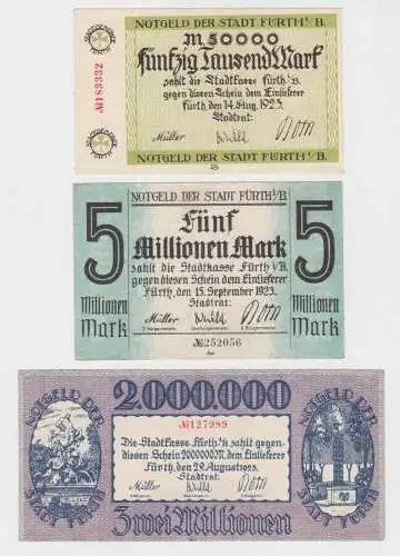 3 Banknoten Inflation Stadt Fürth in Bayern 1923 (135841)