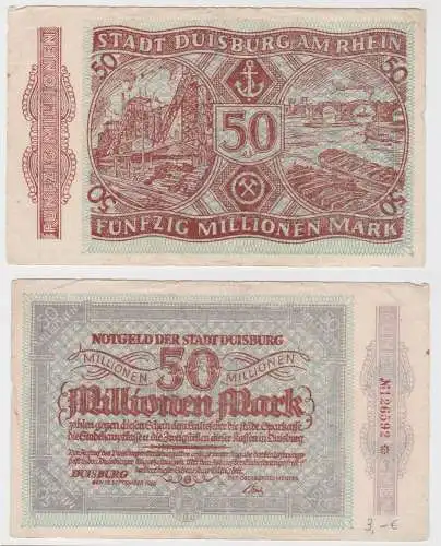 50 Millionen Mark Banknote Inflation Stadt Duisburg am Rhein 15.9.1923 (135720)