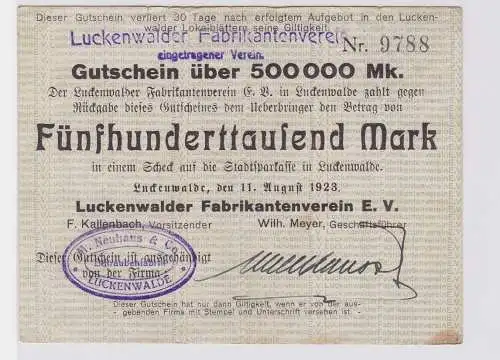500000 Mark Banknote Luckenwalder Fabkrikantenverein e.V. 11.8.1923 (122068)