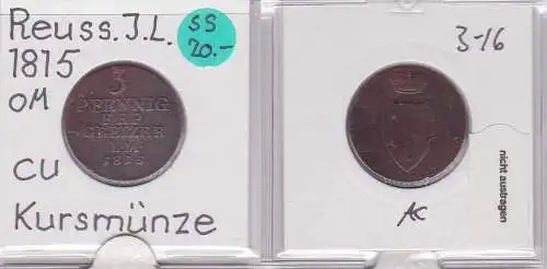 3 Pfennig Kupfer Münze Reuss-Obergreiz 1815 (121086)