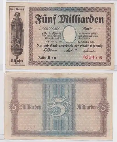 5 Milliarden Mark Banknote Stadt Chemnitz 20.10.1923 (122435)