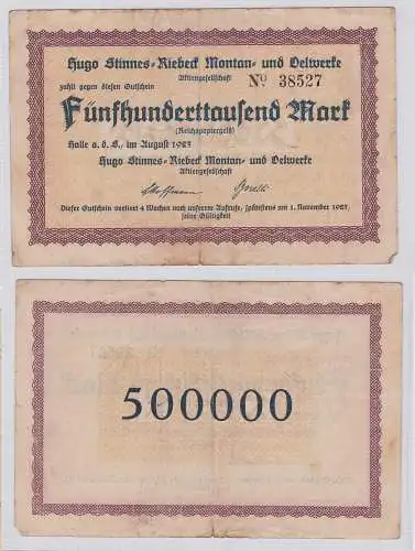 500000 Mark Banknote Halle Hugo Stinnes Riebeck Montan August 1923 (123750)