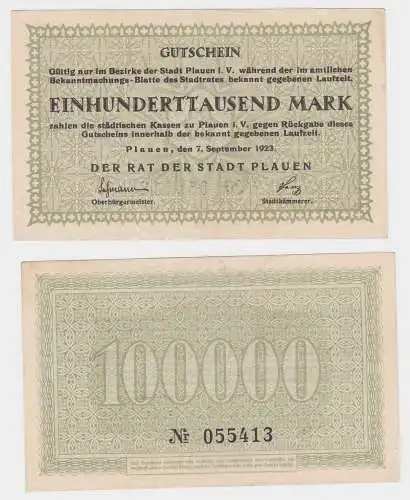 100000 Mark Banknote Rat der Stadt Plauen 7.9.1923 (122541)