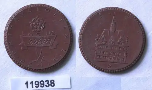Seltene Porzellan-Medaille 1921 Penig Rathauslotterie (119938)