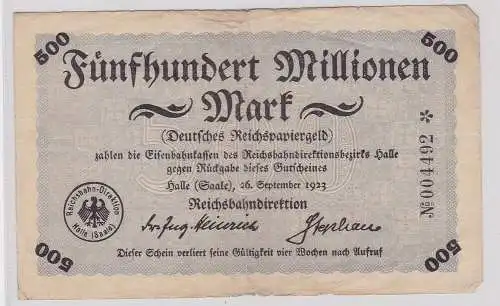 500 Millionen Mark Banknote Halle Reichsbahndirektion 26.9.1923 (124105)
