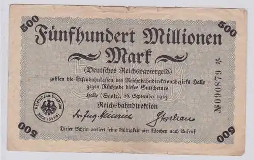 500 Millionen Mark Banknote Halle Reichsbahndirektion 26.9.1923 (124904)